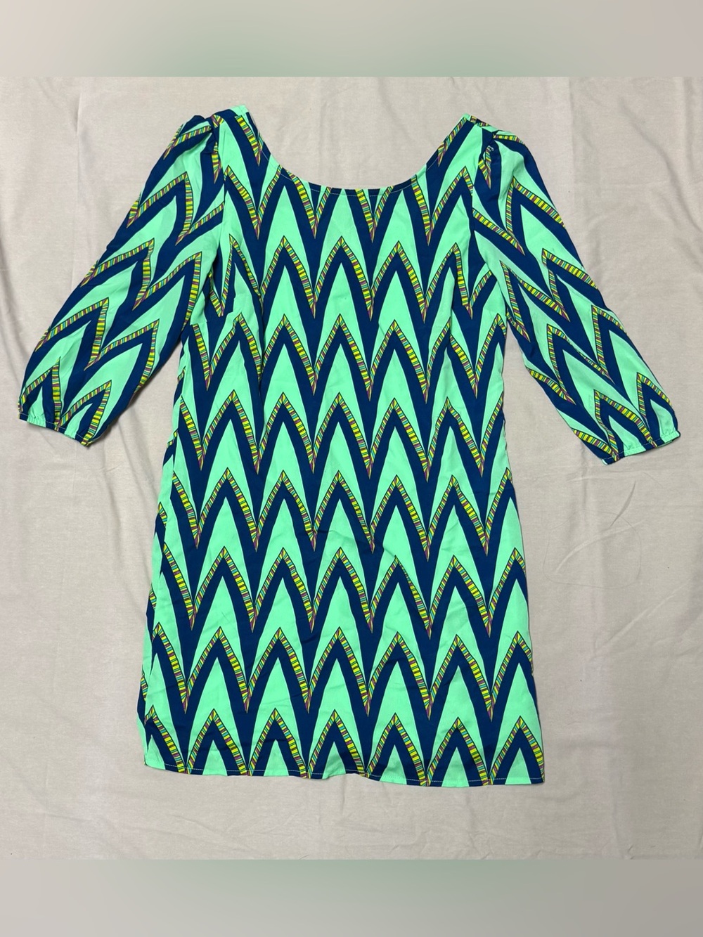 Pink Owl Aqua and Navy Zigzag Midi Dress